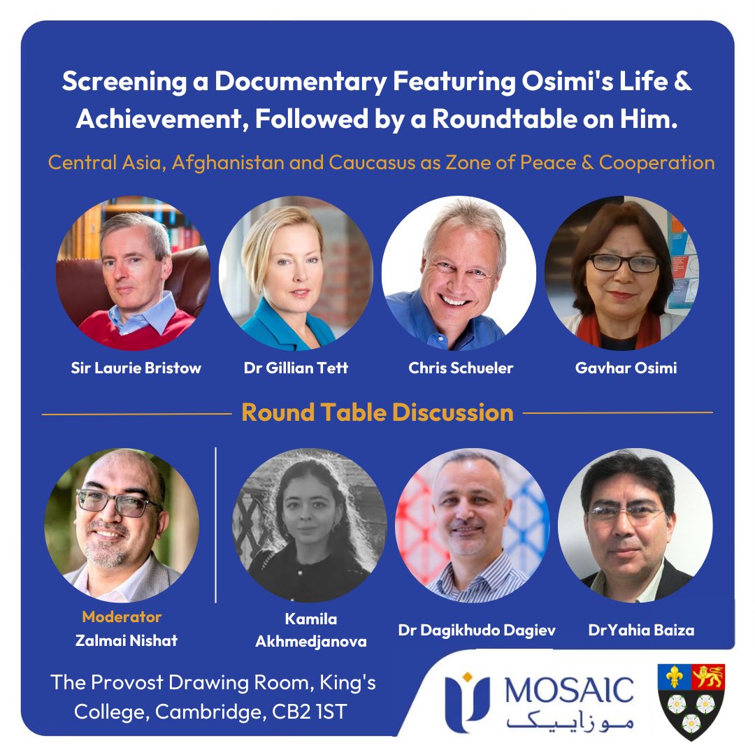 MosaicGFdn's tweet image. We are honoured to be hosted by Dr @gilliantett, Provost of @Kings_College, Cambridge and have Sir @laurie_bristow, President of @Hughes_Hall, Cambridge, as our keynote speaker for our forthcoming event. We are screening OSIMI, a documentary on Mohammad Osimi, aka Nelson Mandela…