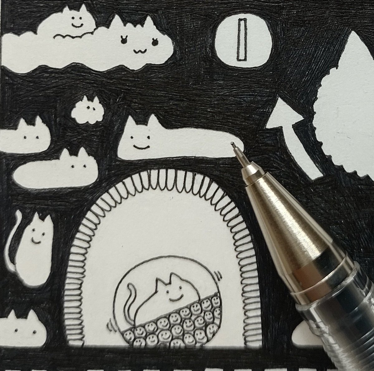 佐藤明日香　ボールペン画　「CATS（小）」 佐藤明日香 ボールペン画 「CATS（小）」 佐藤明日香 ボールペン