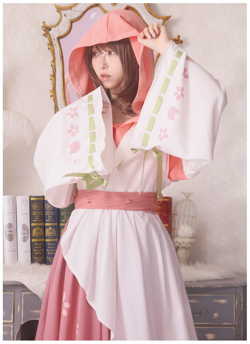 Pick up Item】 花ト猫ノ和風パーカーワンピース 桜と猫プリントが