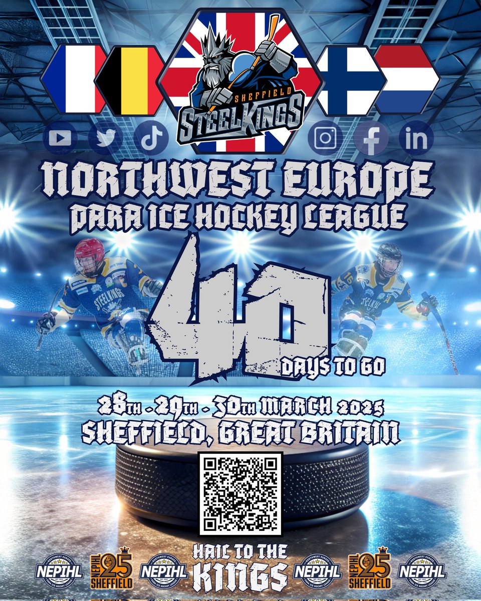 🚨 40 DAYS TO GO 🚨

We're just 40 days away from the Northwest Europe Para Ice Hockey League weekend! 💪 

We want a huge crowd down, so please invite everyone you know to the NEPIHL25 weekend. 

facebook.com/events/s/nepih…

#HailToTheKings 👑 
#SheffieldSteelkings #ParaIceHockey