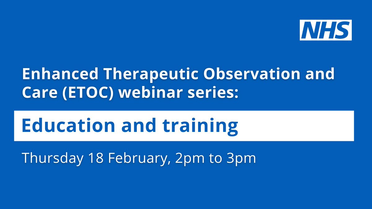 If you’re responsible for the provision of Enhanced Therapeutic Observations join our latest webinar where two trusts will be sharing their insight around the development and implementation of ETOC education and training packages. ⬇️ #teamCNO #ETOCP
events.england.nhs.uk/events/enhance…
