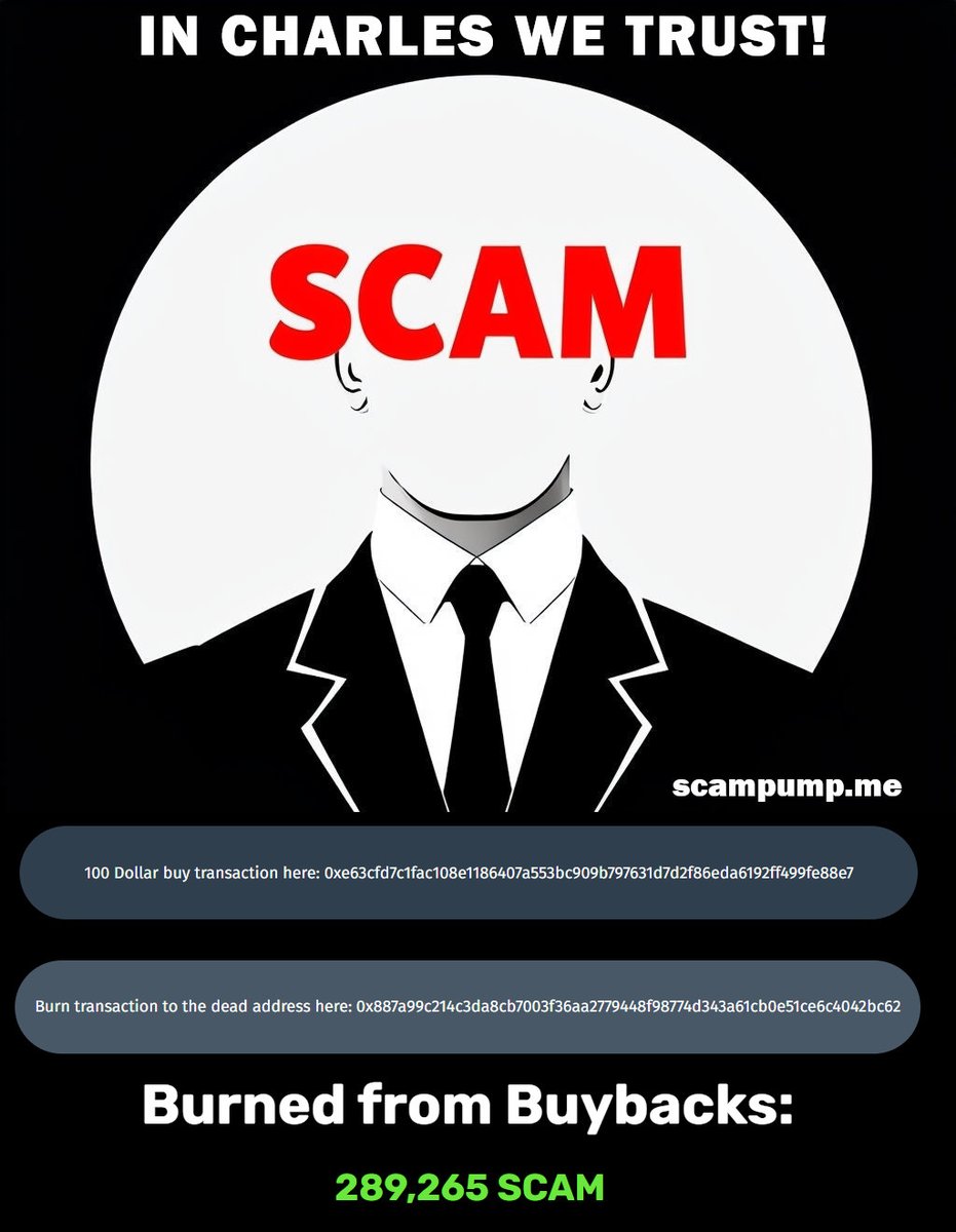 🔥 Burned 16,640 SCAM ($100) sent to ☠️ dead address! Total burned: 289,265 SCAM ✅ I’m investing $1-3k monthly from my own funds to make #SCAM the top anti-scam project! 🚀 Join us: scampump.me/burn

#Solana #Crypto $AIDOGE $DOGE $APED #Doge $floki #PepeCoin $COIN
