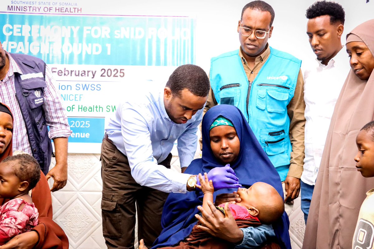 SenDrHussein's tweet photo. Honored to launch the 1st round of the polio vaccination campaign in Baidoa, Feb 16–19, 2025.

Let’s protect children under 5 from polio &amp; secure their future.

The Health of Our Children is the Strength of Our Future!

#PolioFreeSomalia #HealthForAll #SWSCaafimaad #UNICEF #WHO https://t.co/i1EAmVDhyl