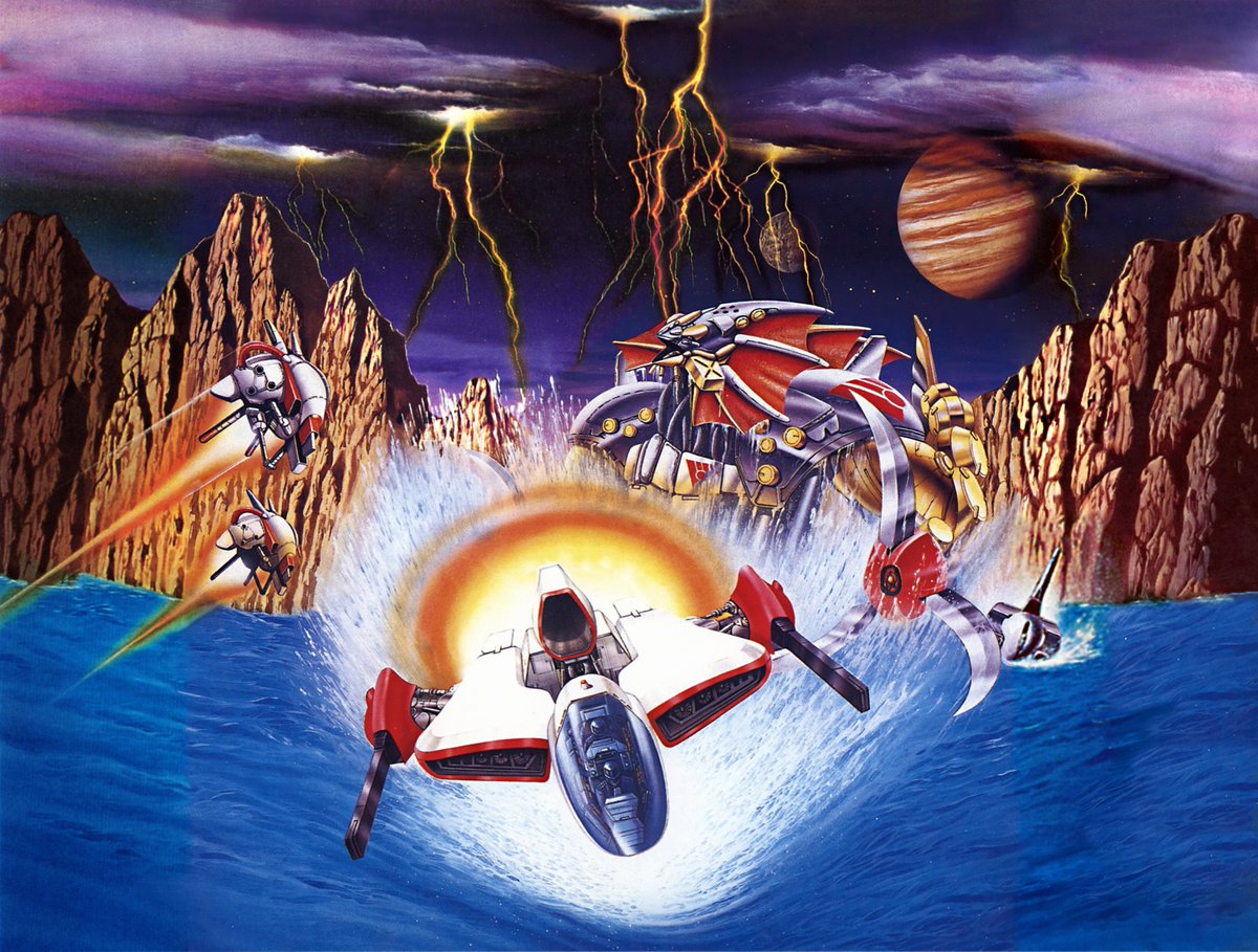 peachflavor3d's tweet image. My attempt to restore the artwork of #ThunderForceIV by Masashi Iwasaki used on the cover of the #Sega #MegaDrive releases (EU/JP). Used different sources to fill missing bits, taking some liberties in some spots, and applying the usual upscale/clean/retouch combo.