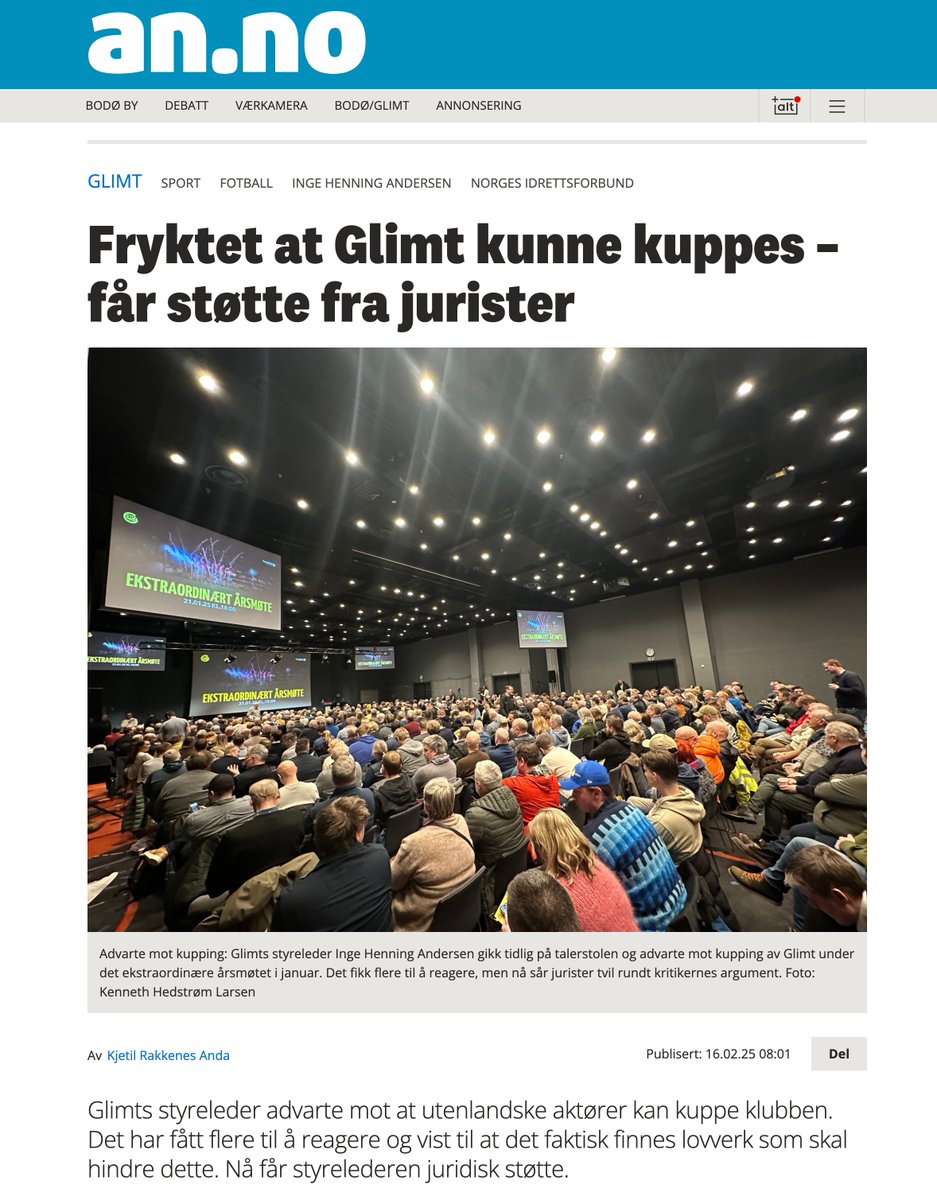 🧵
Glimt-styreleder Inge Henning «tenk om vi blir kuppet av Qatar» Andersen får støtte av… trommelom: klubbens egne advokater og tidligere NFF-jurist. Men naturligvis ikke helt uten å justere kraftig på premissene: