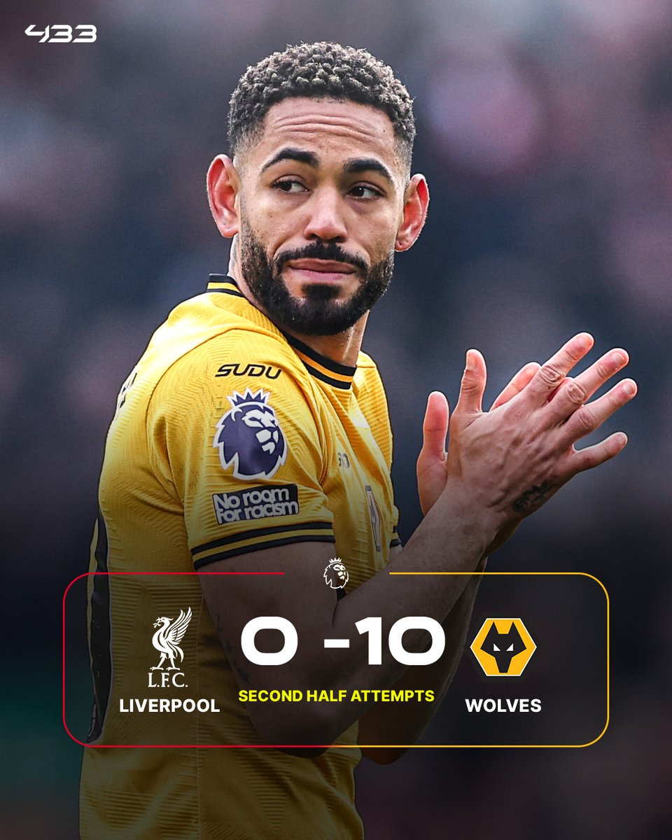 Liverpool didn’t attempt 𝒂 𝒔𝒊𝒏𝒈𝒍𝒆 𝒔𝒉𝒐𝒕 in their second half 🆚 Wolves 😳