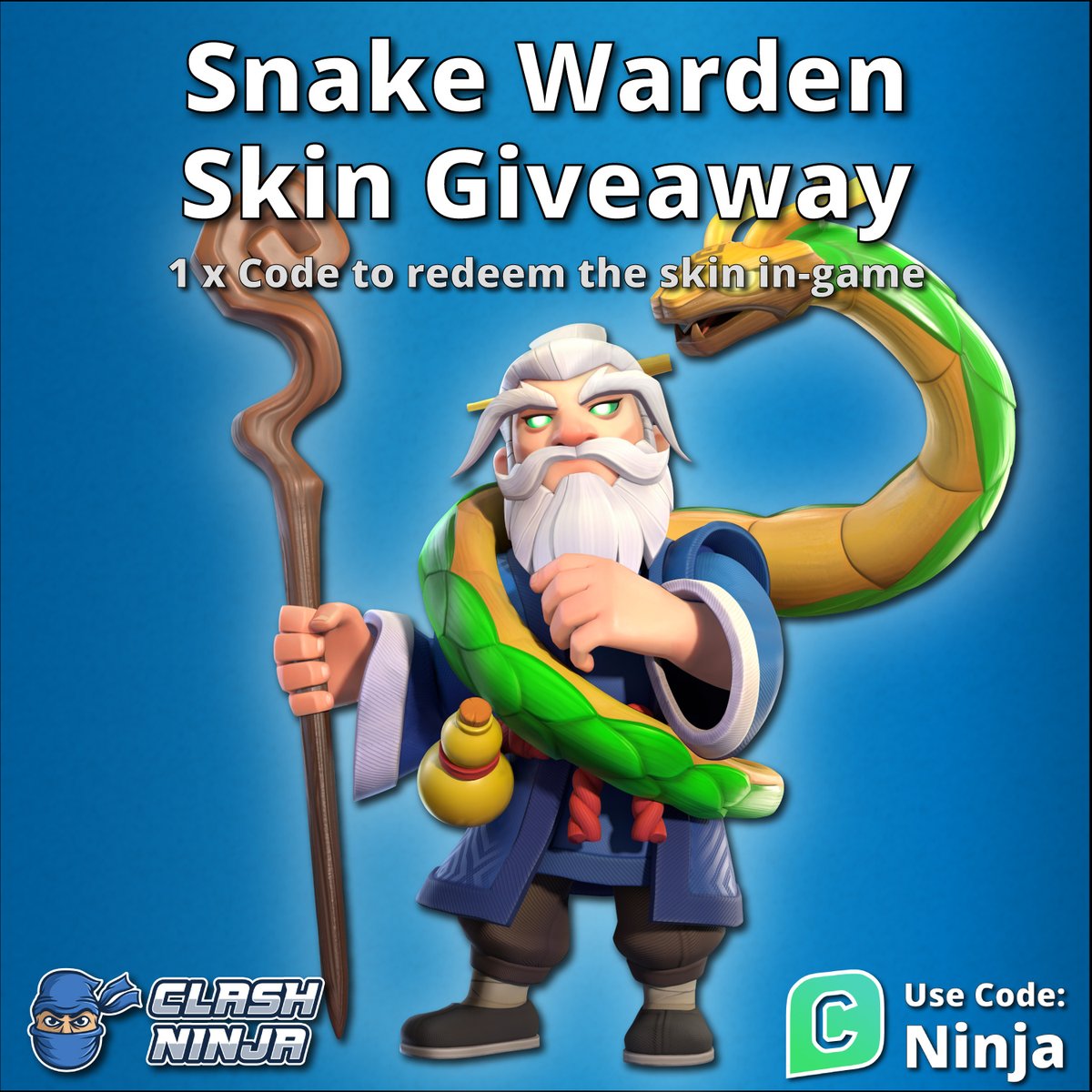 Clash Ninja (@clashdotninja) on Twitter photo Snake Warden Skin Giveaway!
1 x Snake Warden Skin code
To Enter:
✅Follow <a href="/ClashDotNinja/">Clash Ninja</a>
✅Retweet this tweet
Optional:
Subscribe to youtube.com/c/clashninja
Winner announced after 12:00 UTC 18th February 2025
#ClashofClans #GiftedBySupercell Snake Warden Skin Giveaway!
1 x Snake Warden Skin code
To Enter:
✅Follow <a href="/ClashDotNinja/">Clash Ninja</a>
✅Retweet this tweet
Optional:
Subscribe to youtube.com/c/clashninja
Winner announced after 12:00 UTC 18th February 2025
#ClashofClans #GiftedBySupercell