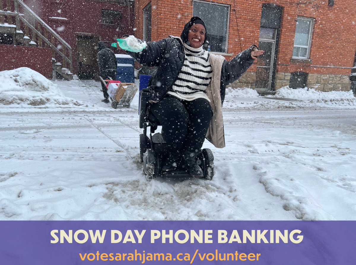Happy about the snowfall and also spent 40 minutes with 2 friends trying to shovel my chair out on the sidewalk yesterday, so we’re staying inside and making phone calls! 

Want to join? Visit: votesarahjama.ca/volunteer
