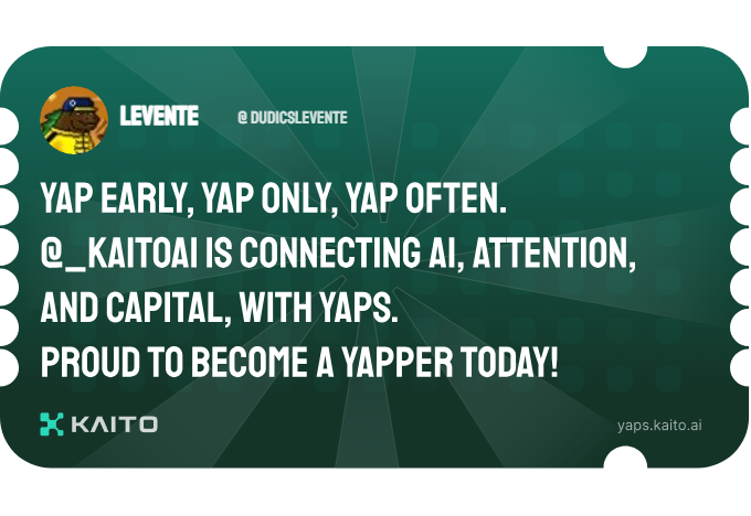 Yap early, yap only, yap often.

@_kaitoai is connecting AI, attention and capital with Yaps.

Just claimed my social card and I'm accumulating Yap points in real-time.

Claim yours 👉 yaps.kaito.ai/referral/14668…