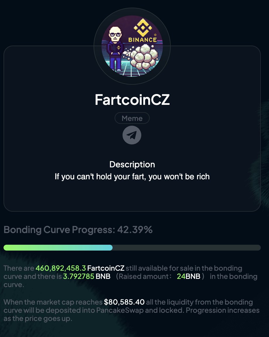 FartcoinCZ's tweet photo. @rovercrc Time to load up on BSC AI Agents.

We are starting the fartcoin era on BSC

https://t.co/Qps14Ro6q6 https://t.co/zMkOvynU1q