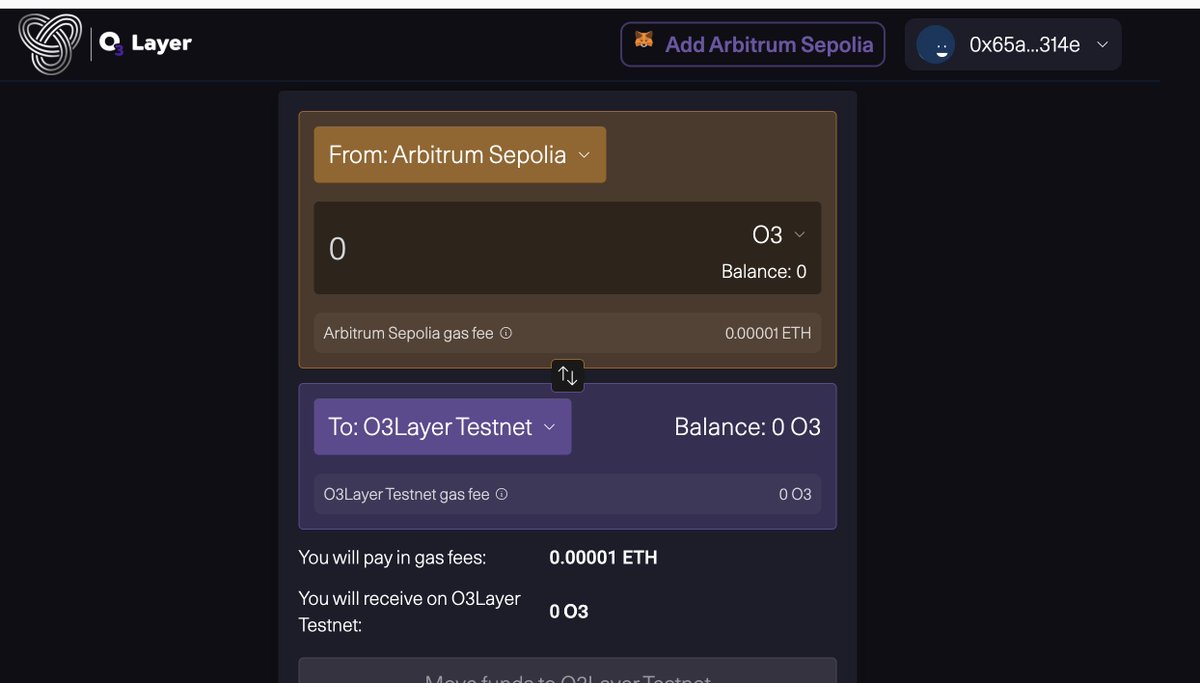 🚀O3Layer 测试网交互全攻略！锁定潜力空投！ ⚠️ 重要提示： • 不要使用主钱包，测试网仅供交互，避免风险！ •  测试网代币无实际价值，仅用于测试。 • 桥接交易可能有延迟，遇到