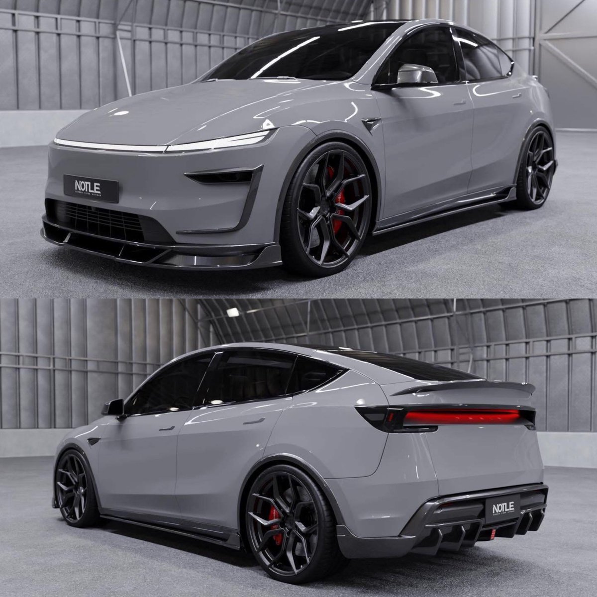 TeslaNewswire's tweet photo. Same body kit on the new Model Y in Nardo Grey https://t.co/dcRKLN4lAQ