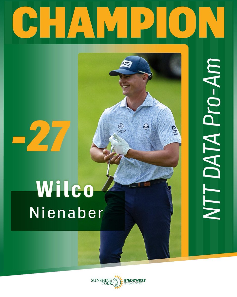 Sunshine_Tour's tweet photo. Wilco Nienaber is the NTT DATA Pro-Am champion for the second time. 🏆🏆

#NTTTDATAProAm #GreatnessBeginsHere #SunshineTour #HotelPlannerTour https://t.co/CZo6hYAnNj