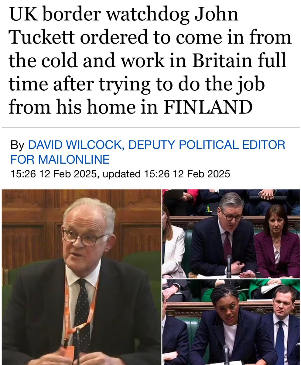 Alexarmstrong's tweet image. Keir Starmer’s top-pick for border chief, John Tuckett, lives in FINLAND.

When questioned about how he could do his job from Finland he said

“I have a family home in Finland and come across to this country when I need to”

The lack of judgement in this govt is astounding.