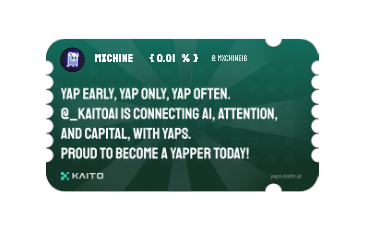 Yap early, yap only, yap often.

@_kaitoai is connecting AI, attention and capital with Yaps.

Just claimed my social card and I'm accumulating Yap points in real-time.

Claim yours 👉 yaps.kaito.ai/referral/14870…