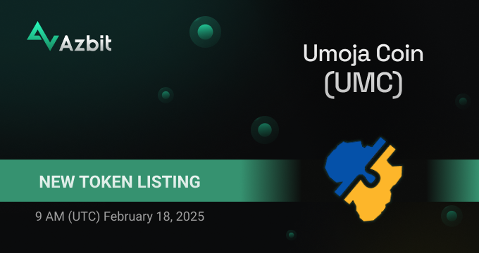 azbit_news's tweet image. New Listing: Umoja Coin (#UMC)  

✅Deposits will open at 9 AM (UTC) February 18, 2025. 
✅Trading  will open at 9 AM (UTC) February 19, 2025.
✅Withdrawals will open at 1 PM (UTC) February 19, 2025.
Trading pairs: UMC/USDT, UMC/BTC.

🚀 Congratulations to @Umoja_coin team and