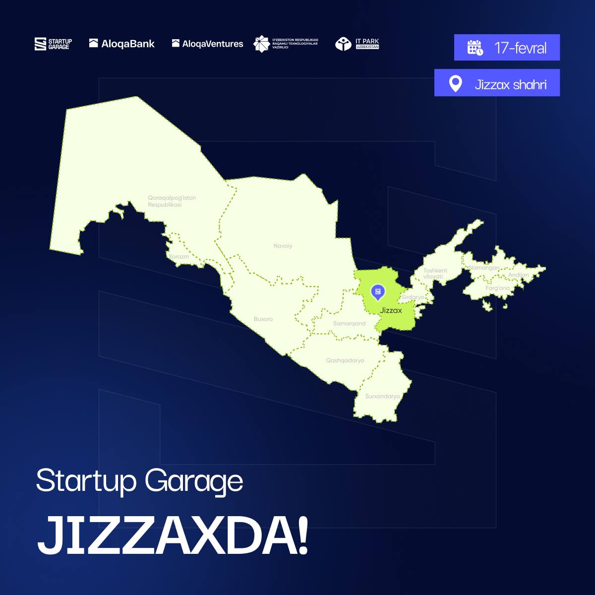 startupgarageuz's tweet photo. Eslatib o'tamiz: 

✈️ Ertaga, 17-fevral Startup Garage'ning Jizzax filiali ochilish marosimi bo'lib o'tadi.

Maroasim haqida batafsil: https://t.co/lj49d4AeRI https://t.co/Teivmn5dxR