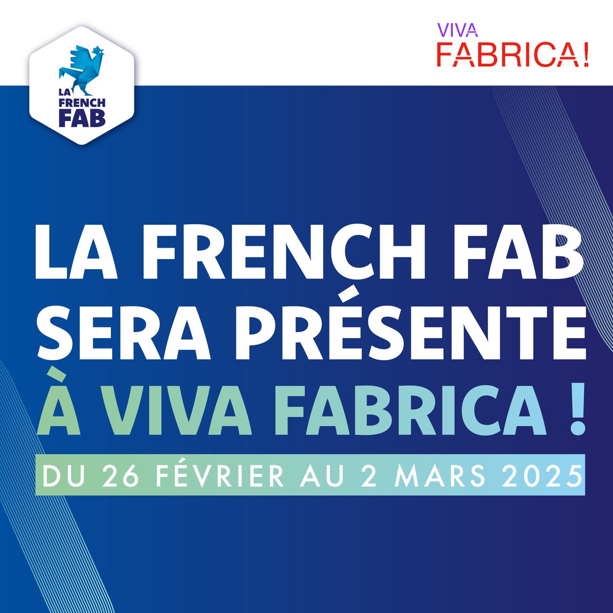 L'événement phare #VivaFabrica, revient pour sa 5e edition ! 

Retrouvez-nous sur notre stand dédié, du 26 février au 2 mars prochain, pour découvrir nos innovations et échanger avec les industriels de la communauté.

Pour plus d'infos : lafrenchfab.fr/2025/01/31/viv…

#FrenchFab