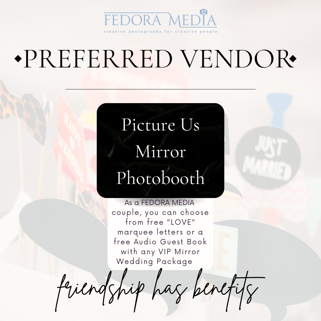 FedoraMedia's tweet image. Picture Us KW is the perfect addition to any party! Offerein Fedora Media clients the option to choose FREE &quot;LOVE&quot; marquee letters or a FREE Audio Guest Book with any VIP marking package. 

#PictureUsKW #PartyEssentials #PhotoBoothFun #FreeMarqueeLetters #GuestBook #FedoraMedia
