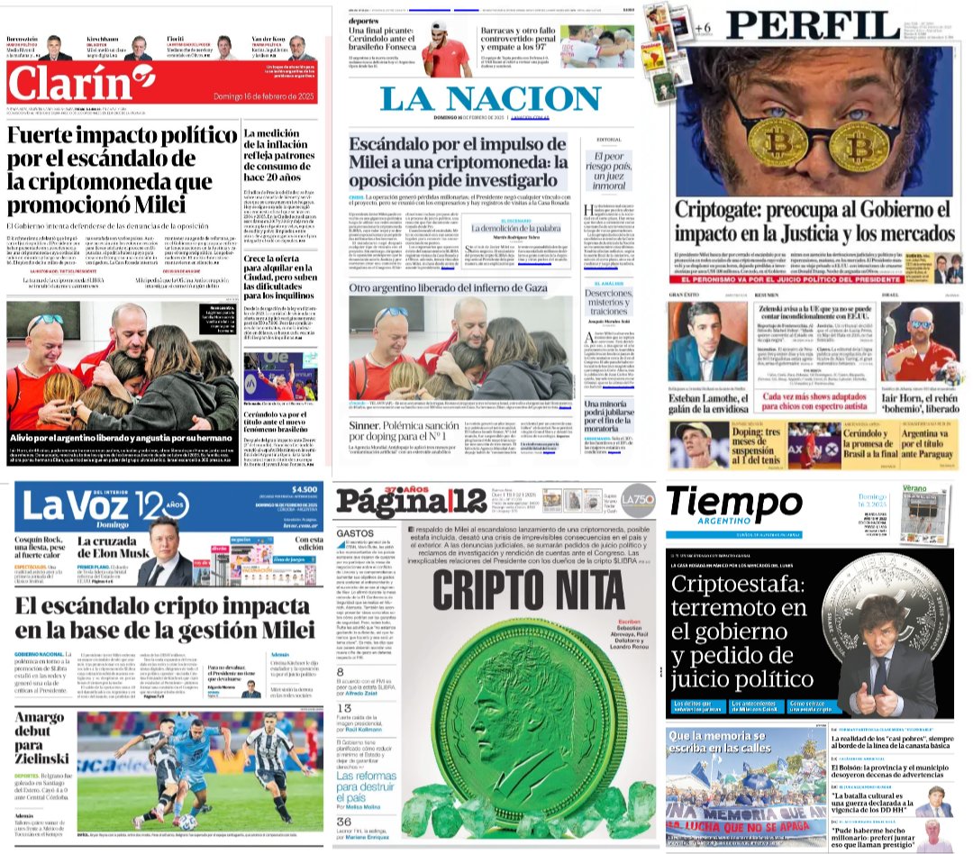 MauroFdz's tweet image. El Criptogate hoy es tapa de todos los diarios del país. TMAP.