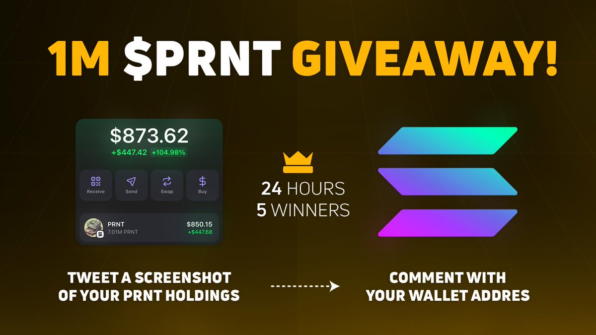 printonsol's tweet image. $PRNT GIVEAWAY 🤑
Let’s get this party started!
• Tweet a screenshot of your $PRNT bag
• Tag @printonsol
• Comment your SOL address
⏱️ 24 hours