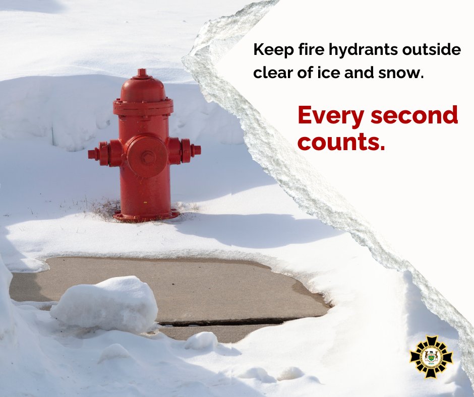 Every second counts. Help firefighters this winter and keep fire hydrants outside your home clear of snow and ice. #FireSafety #wintersafetytips