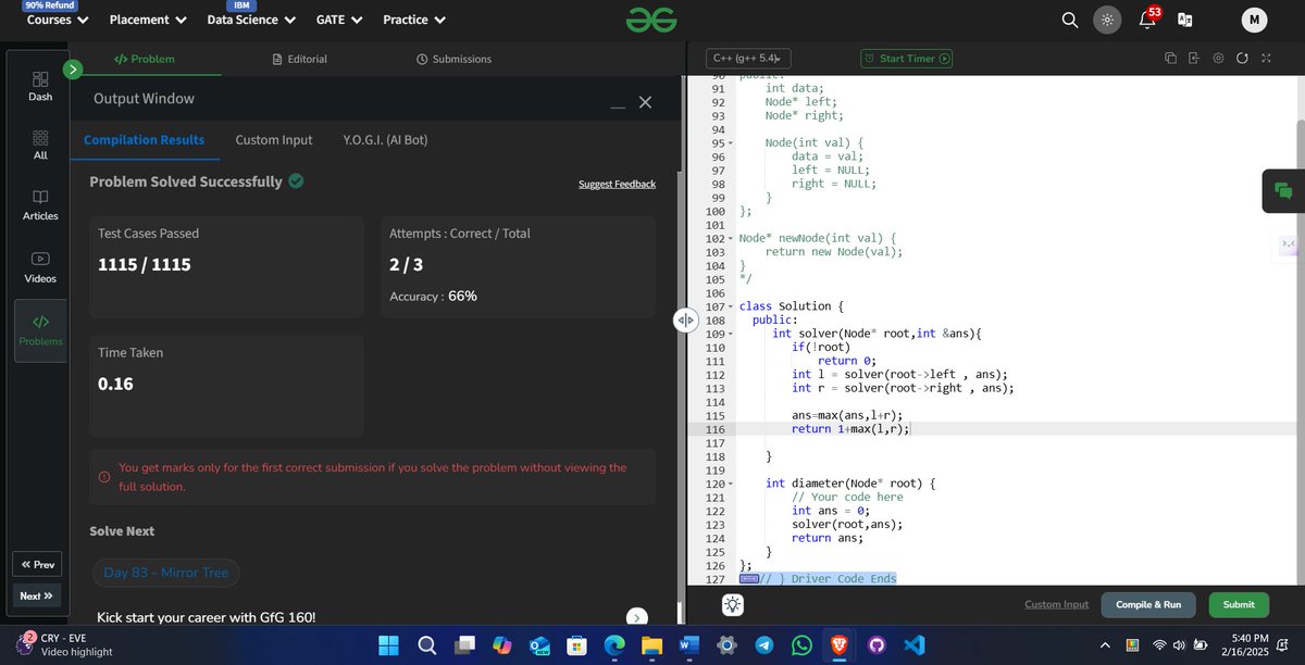 itz_manuv's tweet image. Day 82 of the #GFG160 Challenge is here! Continuing my exciting journey of 160 days dedicated to sharpening problem-solving skills and tackling challenges on GeeksforGeeks💻📷
@geeksforgeeks
gfgcdn.com/tu/TV3 #gfg160 #geekstreak2024 #codinglife
