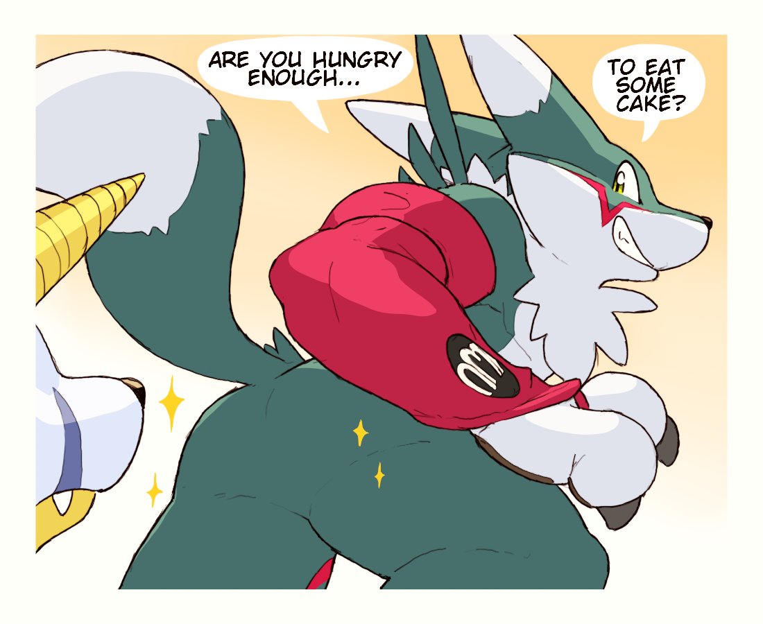 OnlyJerryBlep's tweet image. An OC Gabumon and Renamon take a chaotic walk