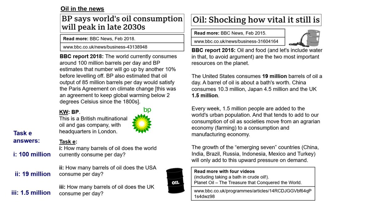 Resource production and consumption: Here are a few slides, tasks and video links about crude oil. Useful for AQA GCSE Geography Paper 2C on resource management. Link in pinned post. #teachers #geography #geographyteacher