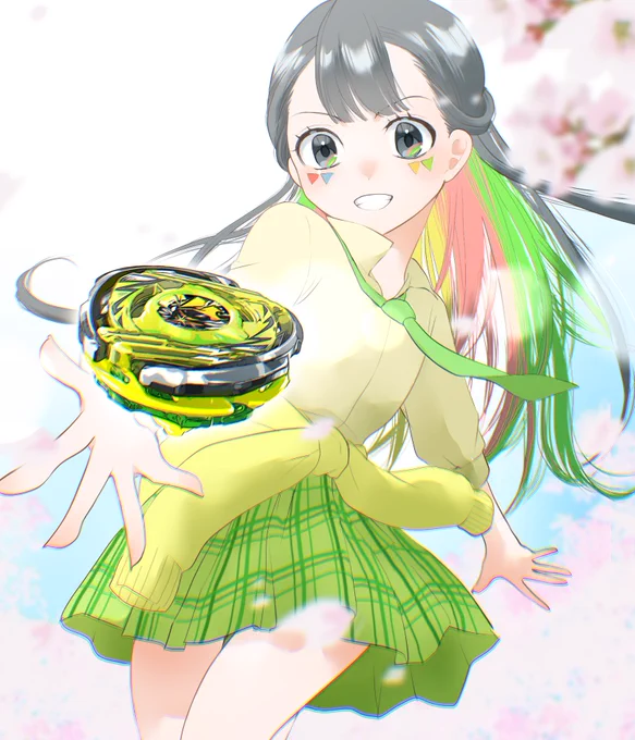 「春、芳香」 ベイブレードXも3年目を迎えるので高校生な七色マルチと、この春から新しく展開されるCX(カスタム)シリーズのウィザードアースを。 #beybladeX #ベイブレードX