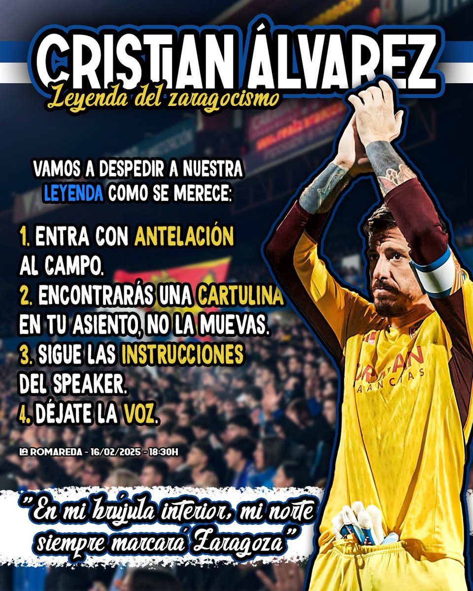 gol_pie's tweet image. Os esperamos a partir de las 17:00h en la previa. 🍺🍻
Accederemos a las 18:00 al estadio para la realización del tifo.

!NECESITAMOS QUE TODO EL FONDO NORTE ENTRE CON ANTELACIÓN!
Vamos a despedir como se merece a nuestro Cristian Álvarez. 💙🤍