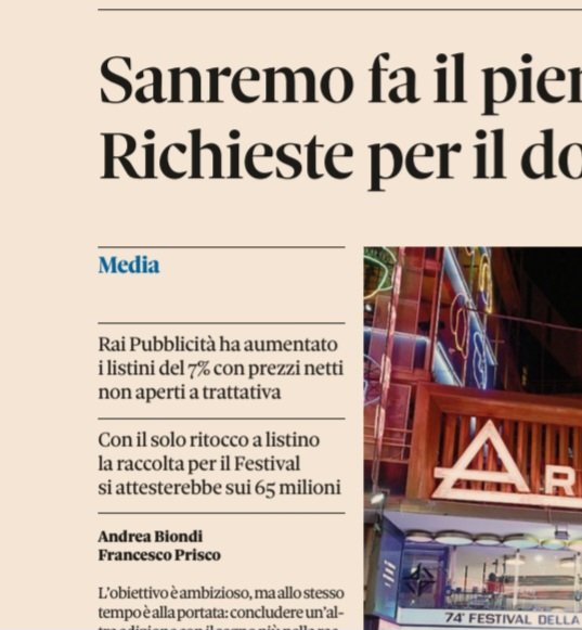 E anche quest'anno il <a href="/sole24ore/">IlSole24ORE</a> ve l'ha raccontata giusta sul risultato che avrebbe portato a casa #RaiPubblicità. 65 dovevano essere e 65 milioni di euro di raccolta sono stati. Con <a href="/MrPriscus/">Francesco Prisco</a> #Sanremo2025 #Rai #Tv