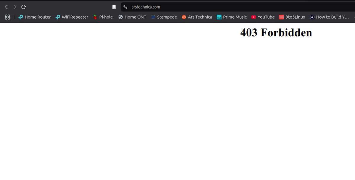 Jeslin5's tweet photo. @arstechnica 
I'm getting "403 Forbidden" while accessing the site since Saturday! https://t.co/Kw8BAiUljx