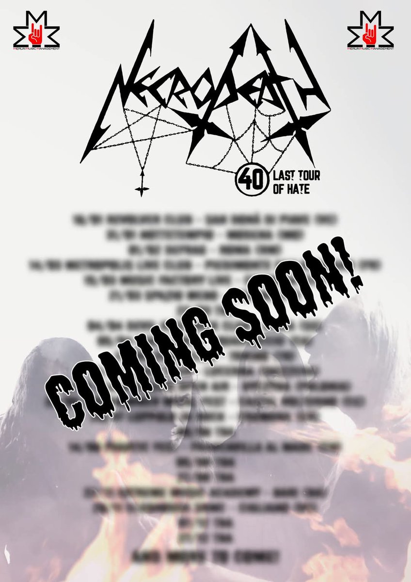 Last Tour of Hate, soon unveiled!
#necrodeath #official #lasttourofhate #thrashblackmetal #italianthrashblackmetal #since85 #lasttour #peso #flegias #pier #gl