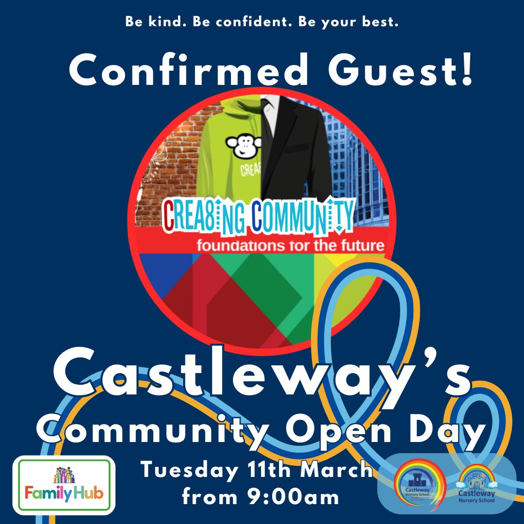 Castleway Primary School - #WeAreCastleway (@wearecastleway) on Twitter photo We’re thrilled to announce our first guest for our #CastlewayAndOurCommunity event on Tuesday 11th March. The wonderful <a href="/Crea8Comm/">Crea8ing Community</a> will be joining us with more guests announced soon! Come along and see how the Castleway Community can support you and your family. #WeAreCastleway We’re thrilled to announce our first guest for our #CastlewayAndOurCommunity event on Tuesday 11th March. The wonderful <a href="/Crea8Comm/">Crea8ing Community</a> will be joining us with more guests announced soon! Come along and see how the Castleway Community can support you and your family. #WeAreCastleway