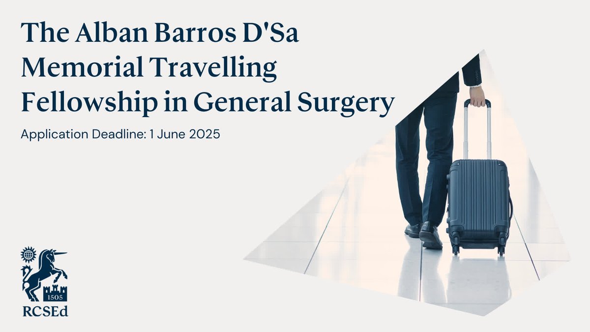 Due to the generous support of the family of the late Mr Barros D'Sa, RCSEd is delighted to invite young surgeons, who have not yet attained consultant grade to apply for the Alban Barros D'Sa Memorial Travelling Fellowship in General Surgery.

Learn more: bit.ly/4f4y9Is