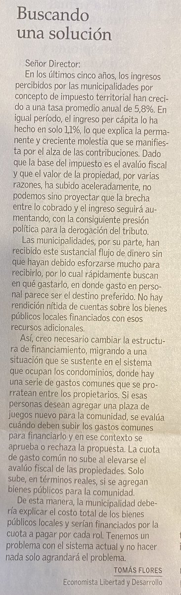 realtfloresj's tweet image. Tenemos un problema con las contribuciones de bienes raíces. Hay que cambiar la base de cálculo, desde el actual avalúo fiscal, a la cuota de gastos comunes de la comuna.