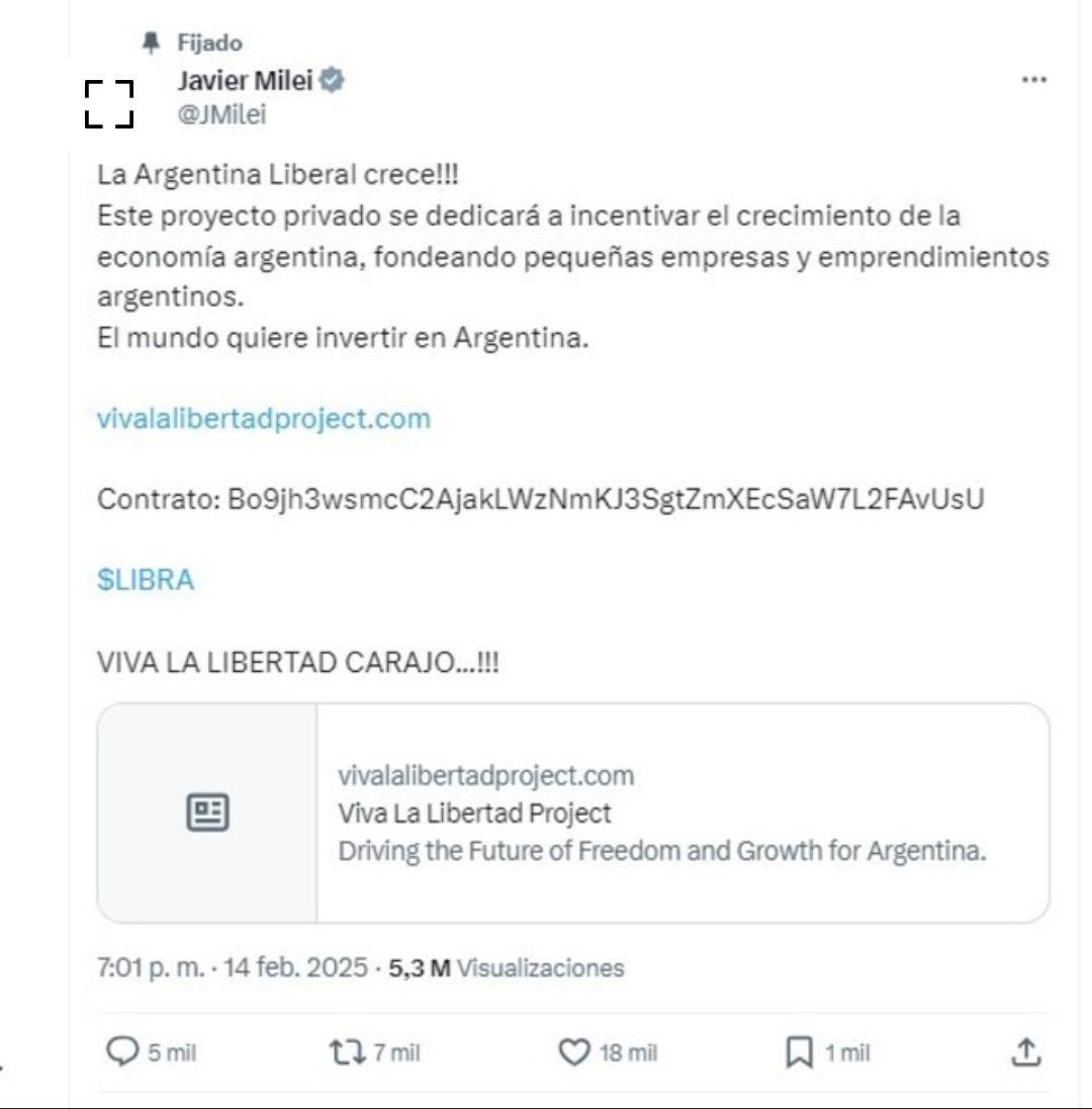 A ver qué mentira van a inventar para decir que el presidente no estaba al tanto de nada, te leo <a href="/manuelquintar/">Manuel Quintar</a>. 
El contexto es que el presidente había tenido una reunión previa en octubre con los creadores de $LIBRA