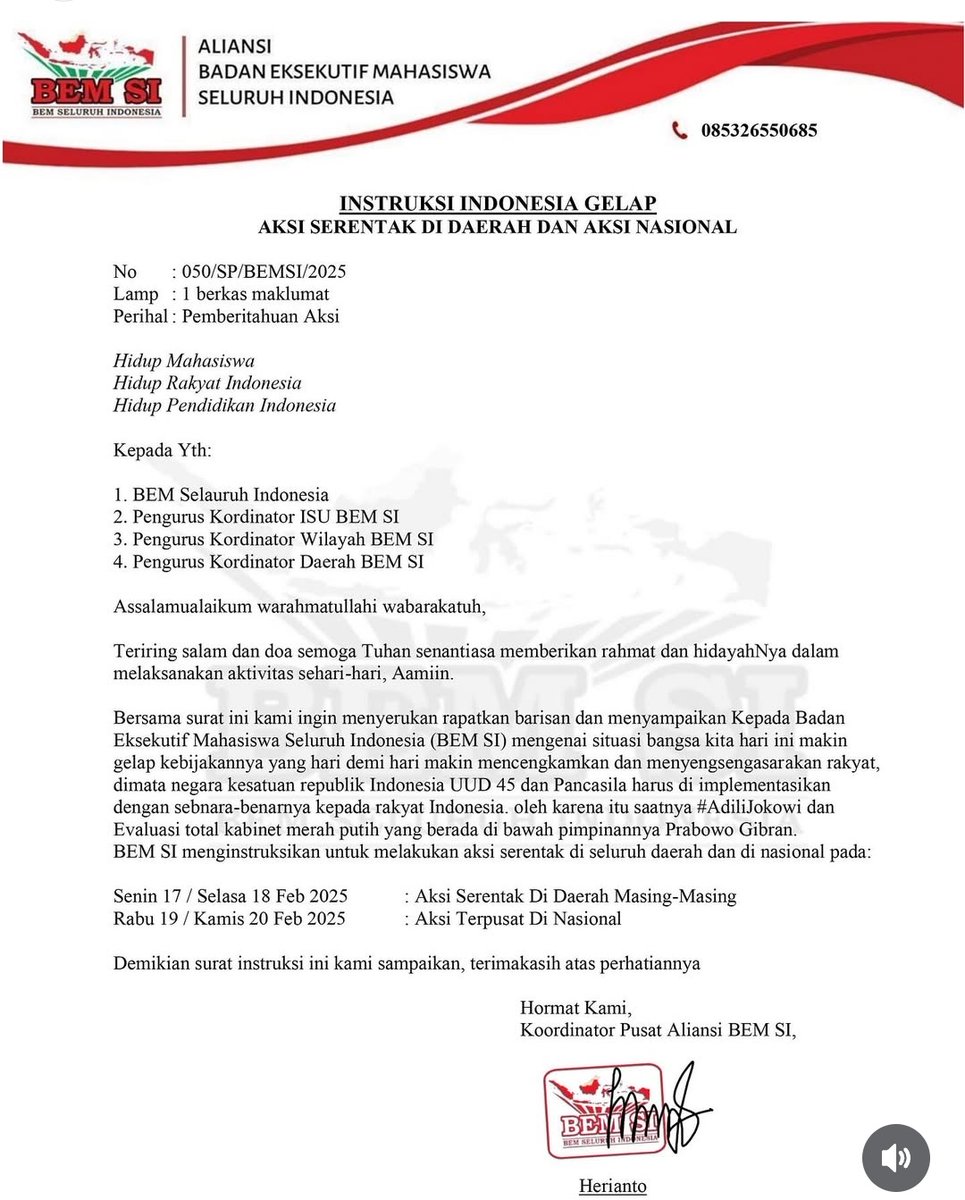 yaniarsim's tweet image. Aksi Serentak 🔥
Senin 17/Selasa 18 Feb 2025
Aksi serentak didaerah masing2
Rabu 19/Kamis 20 Feb 2025
Aksi terpusat di Nasional
Evaluasi total Kabinet Merah Putih 🇸🇬

#IndonesiaGelap 
#IndonesiaGelap
