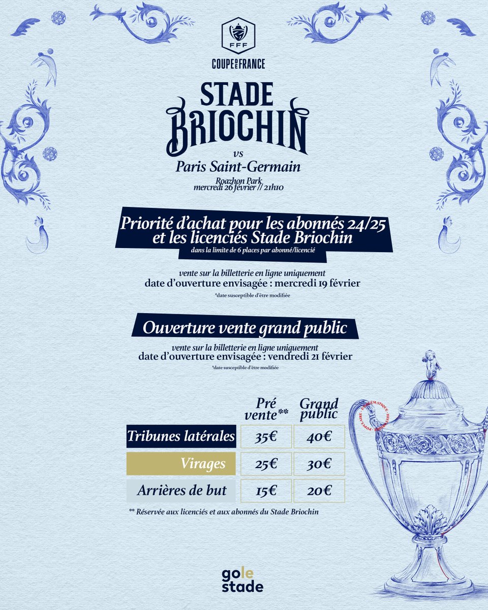 𝙄𝙣𝙛𝙤𝙨 𝙗𝙞𝙡𝙡𝙚𝙩𝙩𝙚𝙧𝙞𝙚 𝘾𝙤𝙪𝙥𝙚 𝙙𝙚 𝙁𝙧𝙖𝙣𝙘𝙚🏆

L'ouverture de la billetterie pour le match de <a href="/coupedefrance/">Хамидов Мехродж</a> approche : nous travaillons actuellement avec notre prestataire TicketChainer et le service billetterie du <a href="/staderennais/">Stade Rennais F.C.</a> afin de vous proposer l'achat