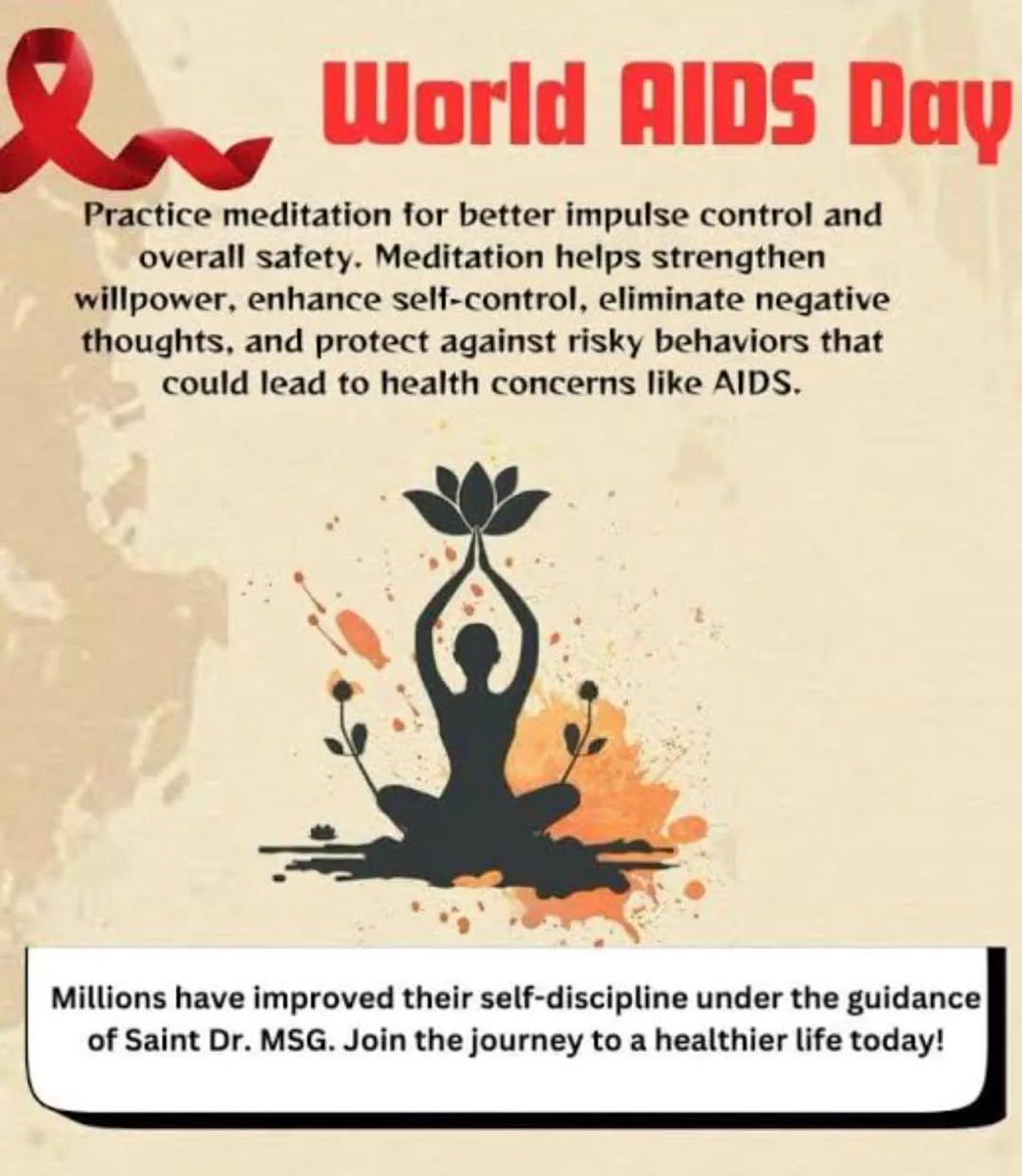 NehaBindal10's tweet image. Meditation enhances willpower and promotes peace of mind. St Dr. MSG emphasizes that regular practice can help alleviate even incurable ailments like AIDS. Dera Sacha Sauda volunteers actively organize rallies to raise AIDS awareness.
#AIDSAwareness #HealthAwareness #MoralValues