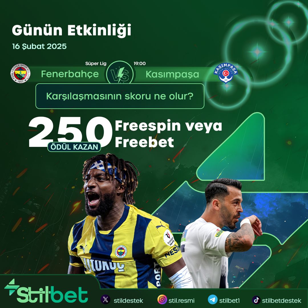 📢 Hergün Yeni Bir Etkinlik Stilbet'te

💰3 Arkadaşını Etiketle!  Karşılaşma Skorunu  Doğru Tahmin Et 100  Freebet/Freespin Kazan

🔥Kullanıcı Adını Doğru Yazmayan, Gol Tahmini Yapmayan, İstediği Ödülü Belirtmeyen Üyelerin Tahminleri Geçersiz Sayılacak!

hizli.win/stilsosyal