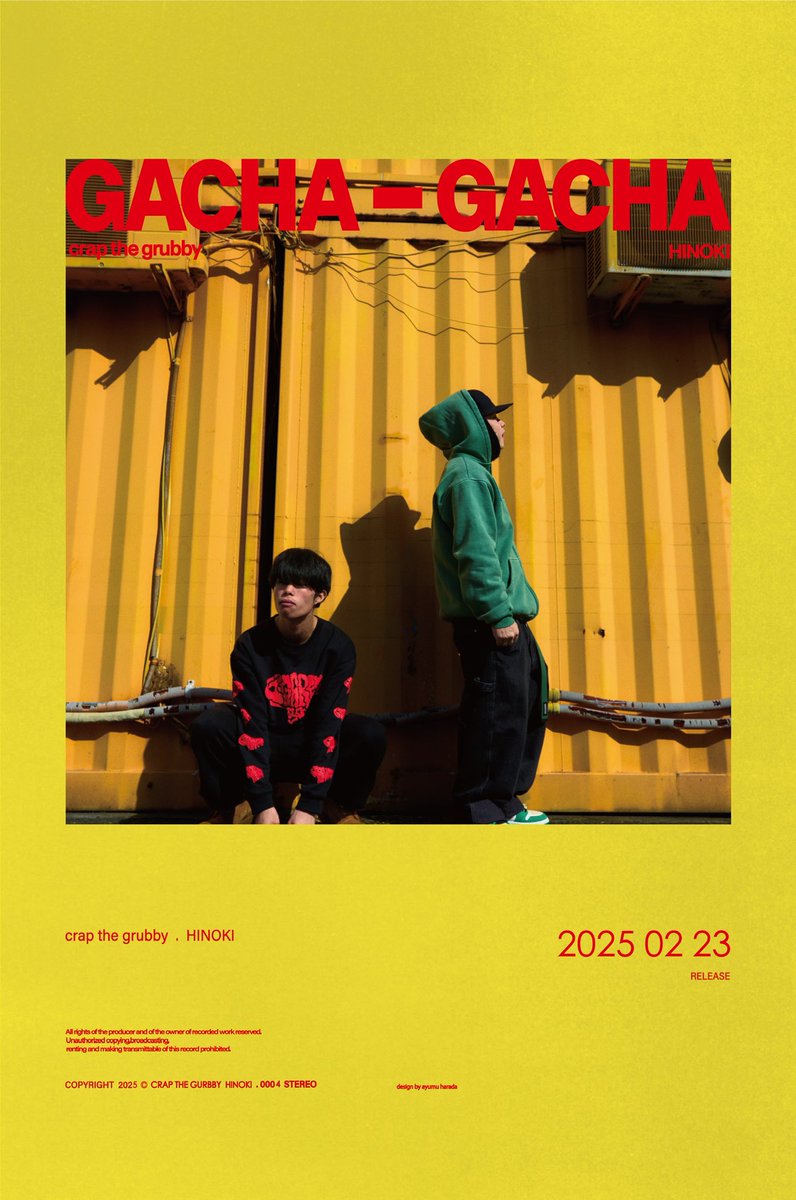 jacktaylor_hnk's tweet photo. 2.23.sat
crap the grubby &amp; 檜

new ep 『GACHA GACHA』release

@CrapTheGrubby 

jacket by @Ayumu_08_02 https://t.co/fgDa6JuraL