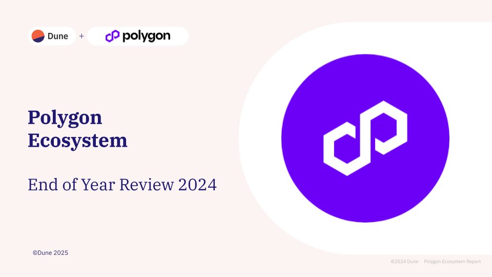 Dune's tweet photo. Fresh off the shelf: @0xPolygon's 2024 Year-End Review!
20-page comprehensive ecosystem report, powered by Dune data 📊👇 https://t.co/9UE1jyviA9
