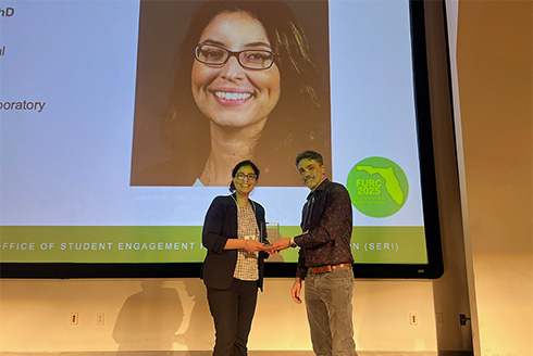 USFResearch's tweet image. Nancy Diaz-Elsayed, PhD, an assistant professor in the USF College of Engineering, has been named the 2025 Faculty Mentor of the Year by the Florida Undergraduate Research Association. ow.ly/vO4350V0Km6  #FacultyMentor #UndergraduateResearch #USFEngineering 👏👏