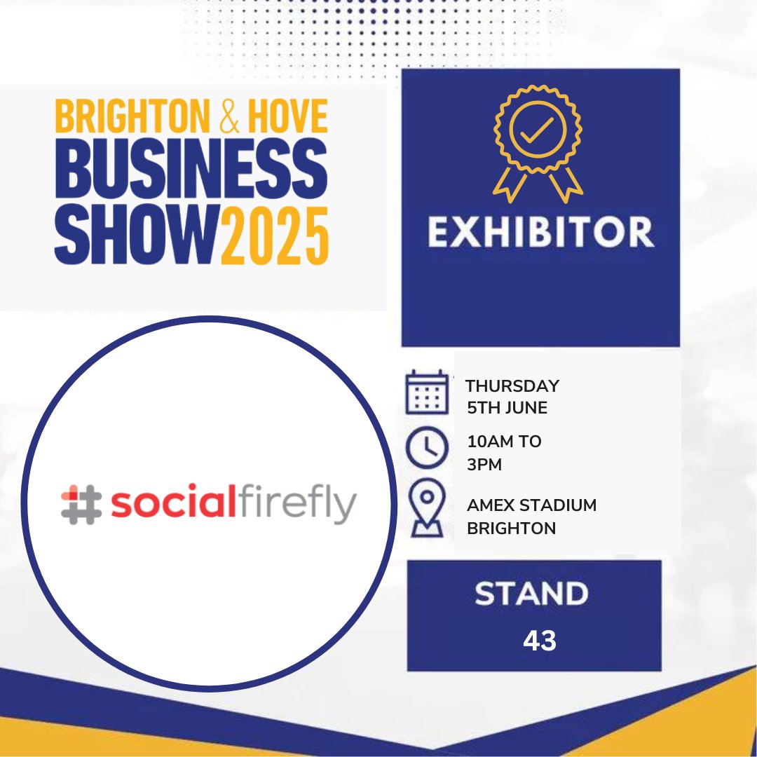 Social media agency <a href="/So_Firefly/">Social Firefly</a> has just booked a stand at Brighton &amp; Hove Business Show. For event information and stand bookings, visit:  tinyurl.com/5bv7h4tz 
#Brighton #tradeshow #Networking