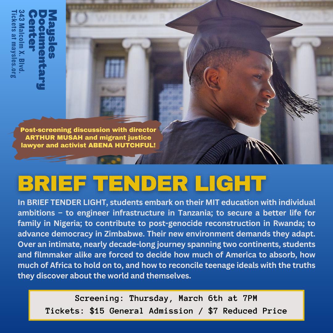 NEW YORK -- On March 6th at 7pm, come for a special #Ghana🇬🇭 Independence Day screening of BRIEF TENDER LIGHT, followed by a conversation with immigration policy advocate/lawyer Abena Hutchful and me at <a href="/MayslesCinema/">Maysles Documentary Center</a> in Harlem!Tickets: bit.ly/BTLMAYSLES