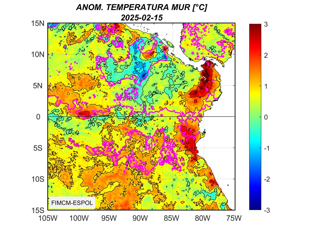 EnosMonitoreo's tweet image. #ATSM Rapid coastal warming event / Evento de calentamiento rápido costero. Al 15-Feb, frente a la costa de Ecuador y norte de Perú, las anomalías de TSM son en el orden de +2°C.