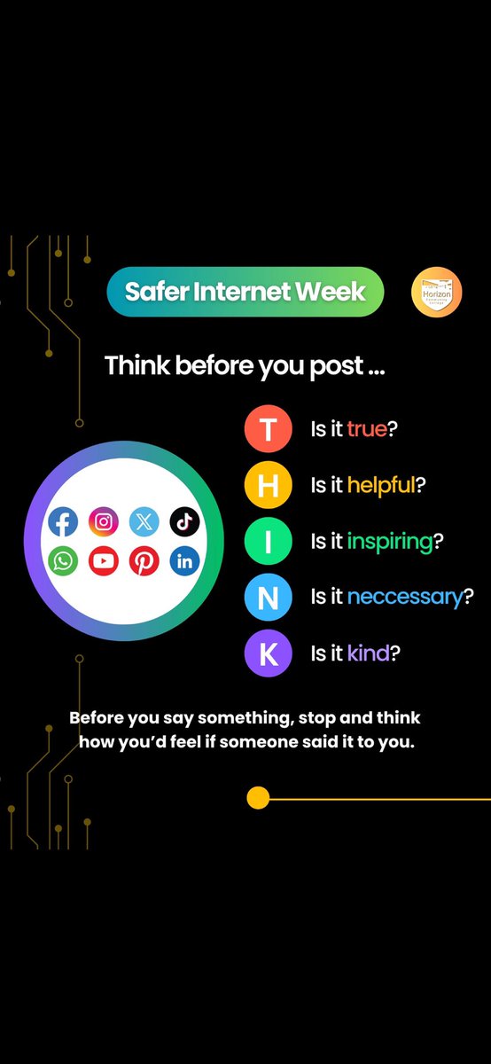 horizon_cc's tweet image. A reminder about staying safe over half term. Don’t forget to THINK before posting ANYTHING! Also, think about who you are interacting with. Do you really know the person? Use these sites if needed: ceop.police.uk/Safety-Centre/ #CEOP &amp;amp; childline.org.uk/info-advice/bu… #childline