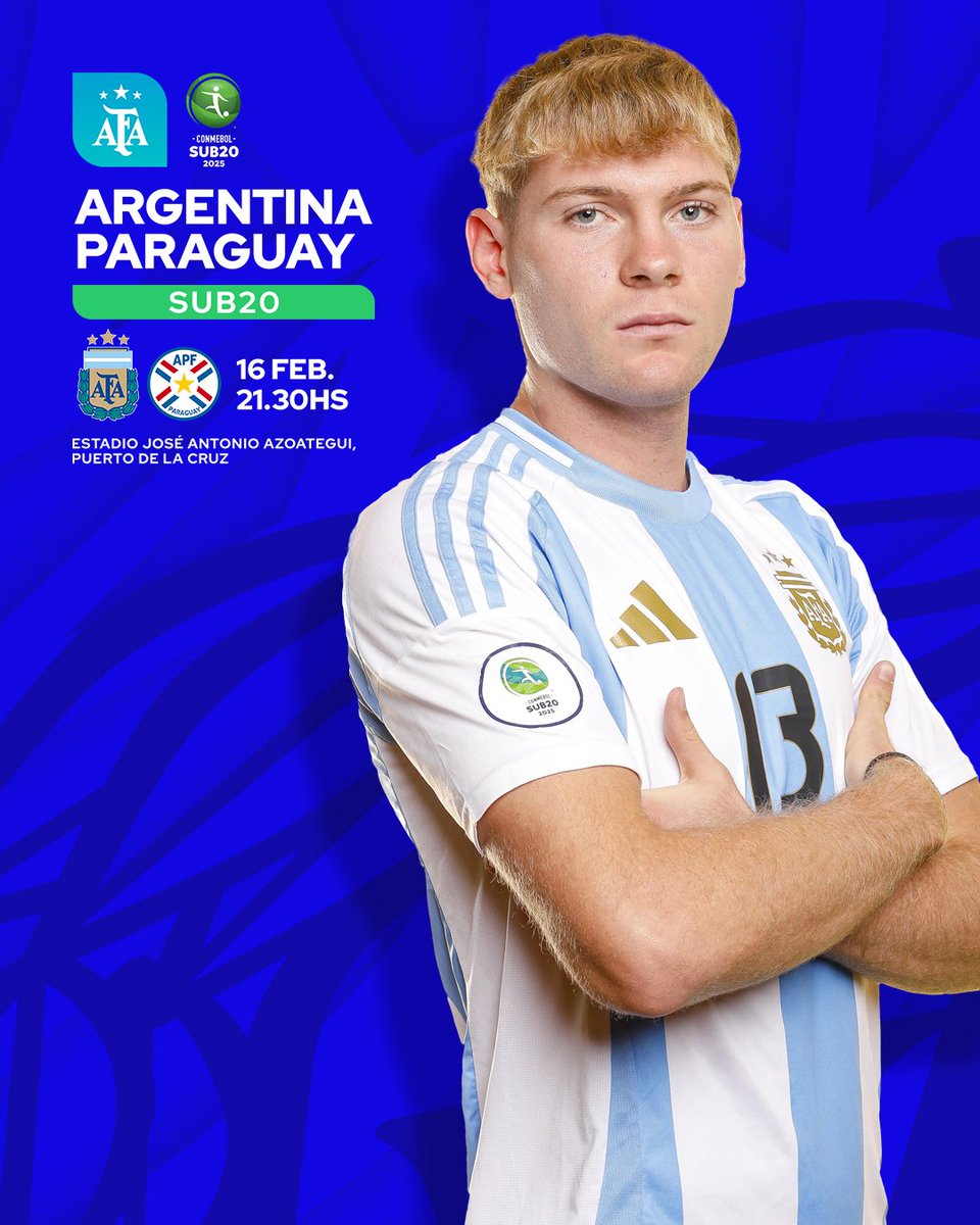 GiulioOdino's tweet image. #CampeonatoSudamericanoSub20  /  #FaseFinal  / #Partido05

#Argentina vs #Paraguay
📆 Domingo 16  /  🕣 21:30 hs.
#DirecTV

#ARGvsPAR
#SelecciónArgentinaSub20
#EstadioJoséAntonioAnzoategui
#VamosArgentinnnaaa
Imagen Selección Argentina